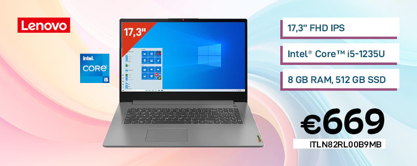 Lenovo IP3 17,3inch FHD IPS AG, Intel Core i5-1235U, 8GB, 512GB PCIe SSD, Intel Iris Xe Graphics, W11, Blauw