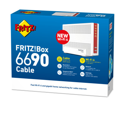 2ème choix - état neuf: FRITZ!Box 6690 CABLE RETAIL INTERNATIONAL routeur sans fil 10 Gigabit Ethernet Bi-bande (2,4 GHz / 5 GHz) Blanc