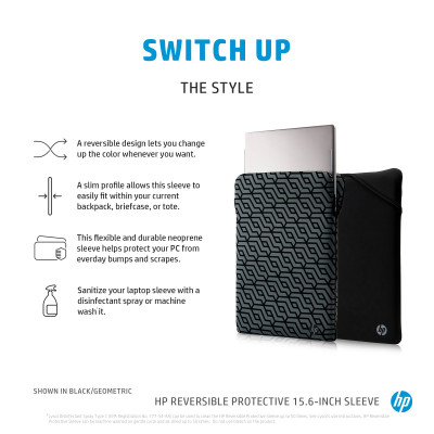 HP Reversible Protective 15.6-inch Geo Laptop Sleeve sacoche d'ordinateurs portables 39,6 cm (15.6'') Noir, Gris