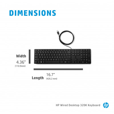 HP Wired Desktop 320K Keyboard clavier USB QWERTY Anglais Noir