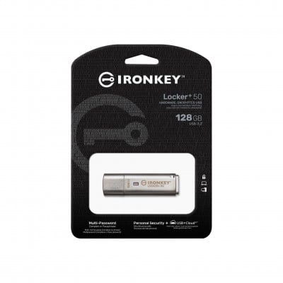 Kingston Technology IronKey Locker+ 50 USB flash drive 128 GB USB Type-A 3.2 Gen 1 (3.1 Gen 1) Silver