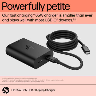 HP 65W GaN USB-C Laptop Charger Noir Intérieure