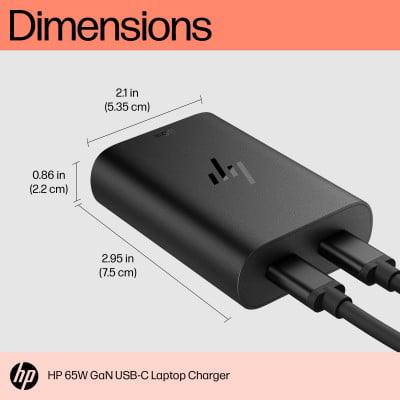 HP 65W GaN USB-C Laptop Charger Noir Intérieure