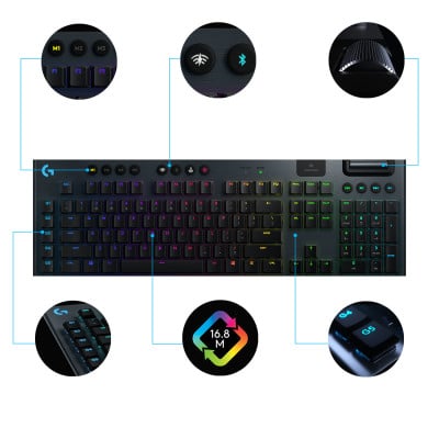 Logitech G G915 LIGHTSPEED Wireless RGB Mechanical Gaming Keyboard - GL Tactile clavier RF sans fil + Bluetooth Suisse Charbon