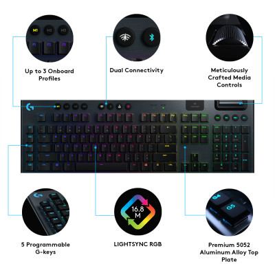 Logitech G G915 LIGHTSPEED Wireless RGB Mechanical Gaming Keyboard - GL Tactile clavier RF sans fil + Bluetooth Suisse Charbon