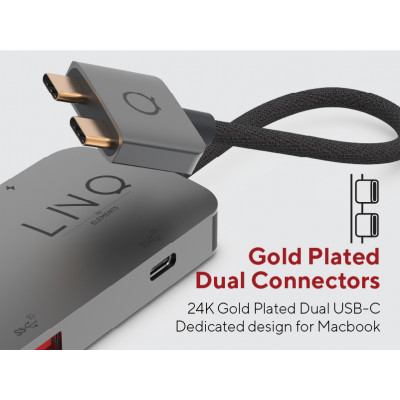 LINQ byELEMENTS LQ48011 interface hub 2 x USB 3.2 Gen 2 (3.1 Gen 2) Type-C 10000 Mbit/s Black, Grey